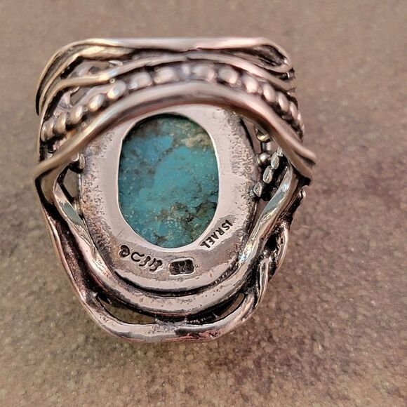 Shablool Didae Turquoise Sterling Waves Bead Filigree Ring - Picture 6 of 9